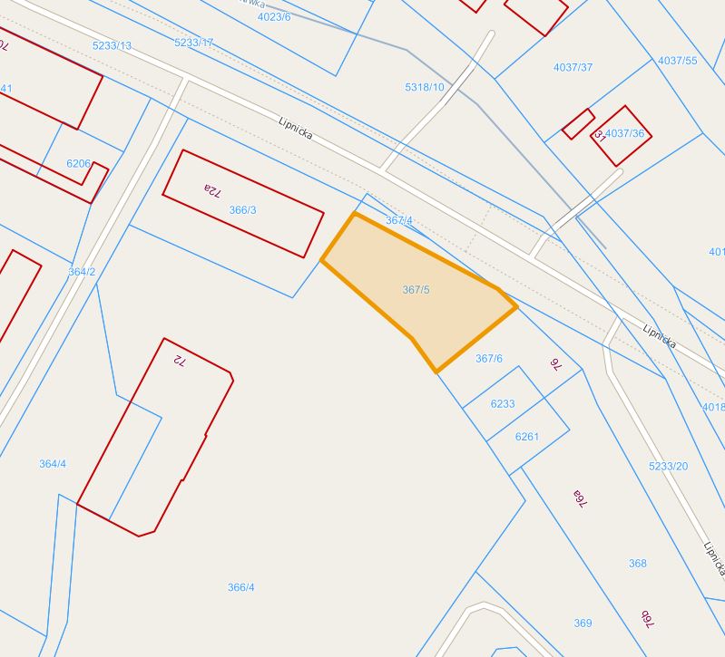 Mapa z zaznaczoną działką przy ul. Lipnickiej