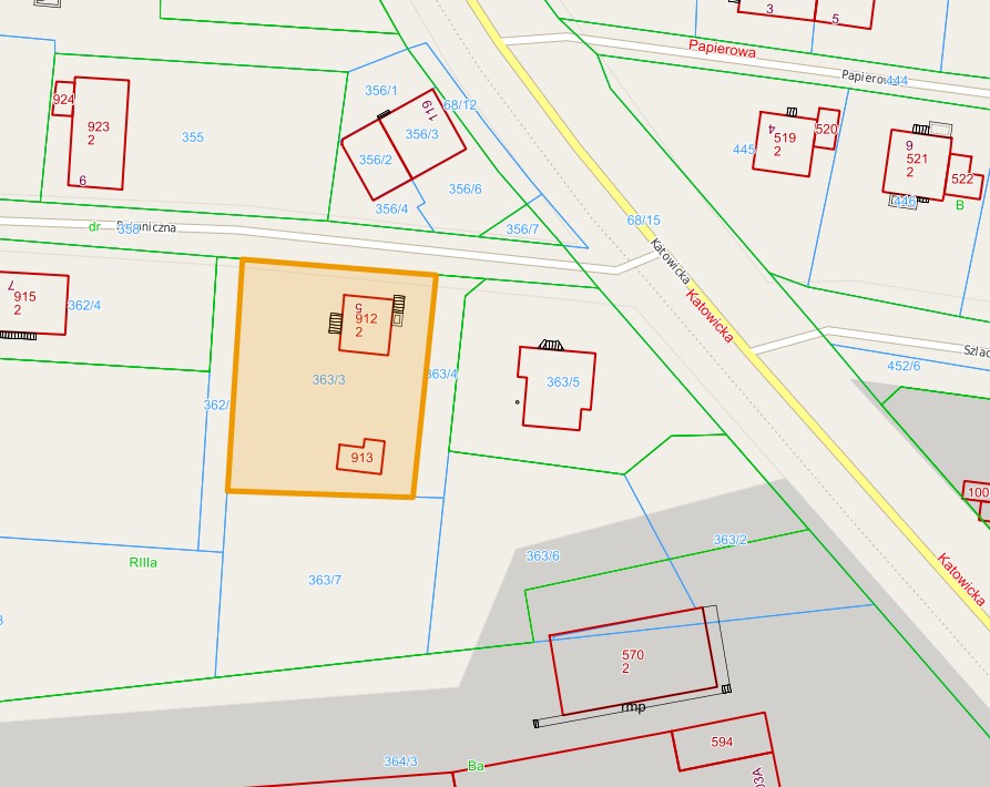 Mapa z zaznaczoną nieruchomością przy ul. Botanicznej 5