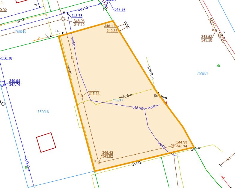 Mapa z zaznaczoną nieruchomością przy ul. ks. Mateusza Opolskiego