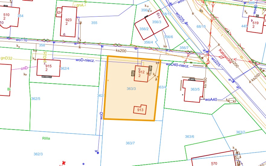 Mapa z zaznaczoną nieruchomością przy ul. Botanicznej 5