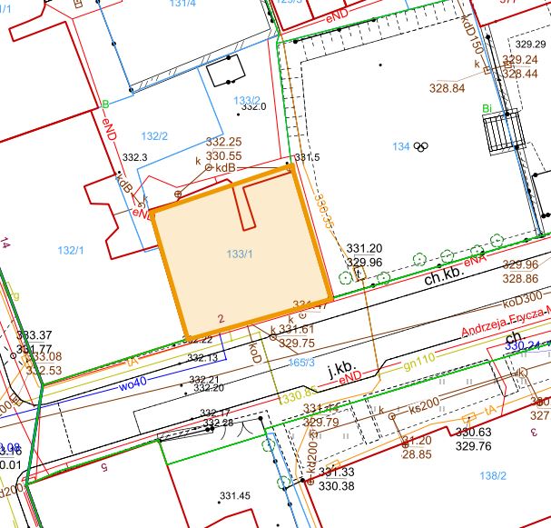 Mapa z zaznaczoną działką przy ul. Andrzeja Frycza Modrzewskiego 2