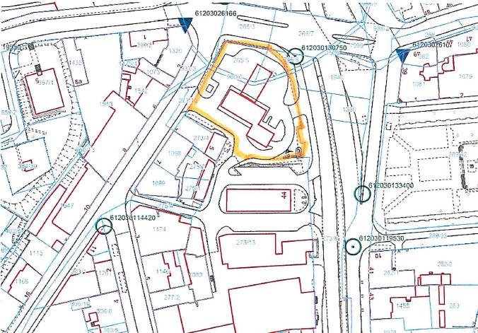 Mapa z zaznaczoną nieruchomością przy ul. Partyzantów 44