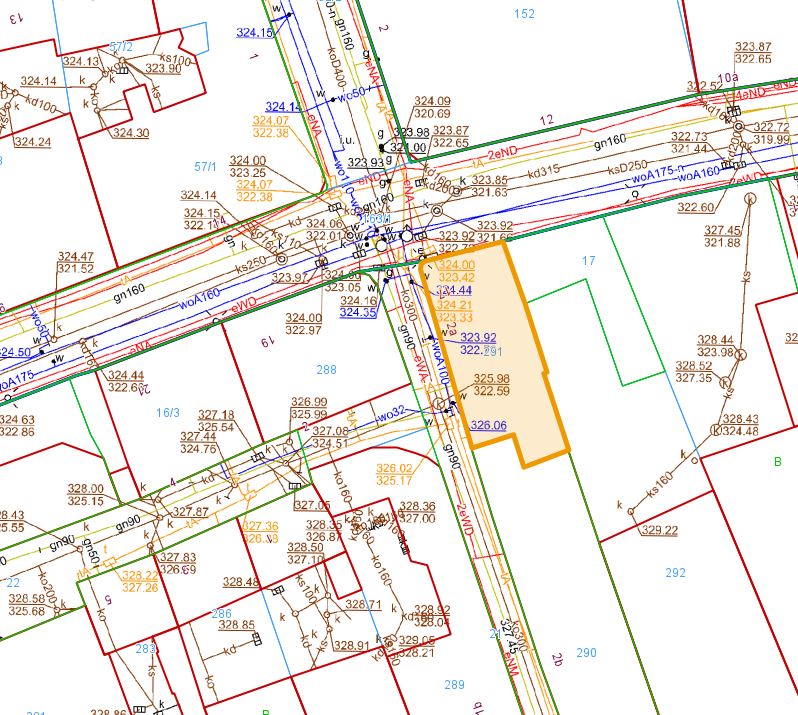 Mapa z zaznaczoną nieruchomością na rogu ul. Juliusza Słowackiego 2A / Władysława Orkana 17