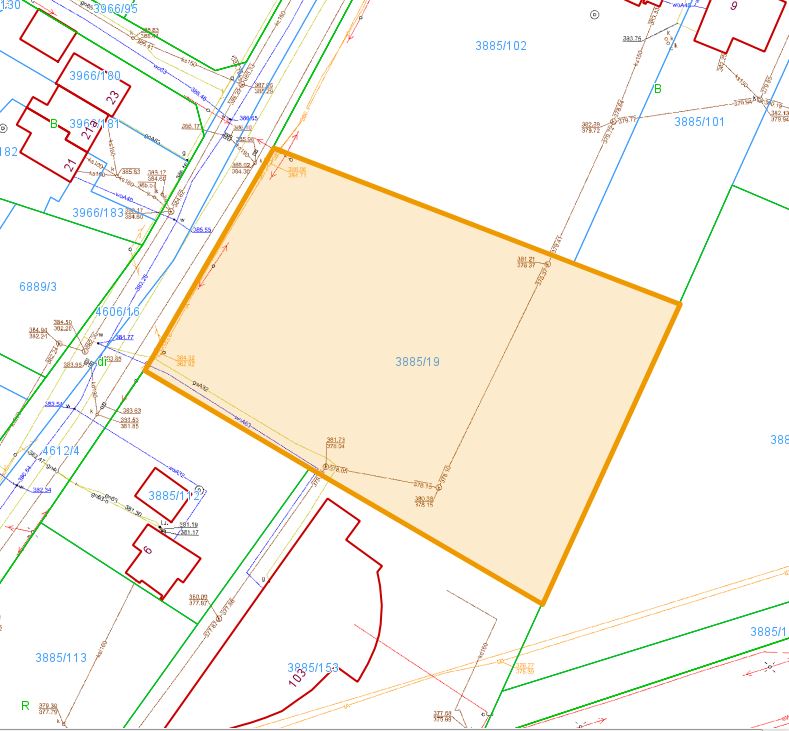 Mapa z zaznaczoną nieruchomością przy ul. Lucjana Rydla