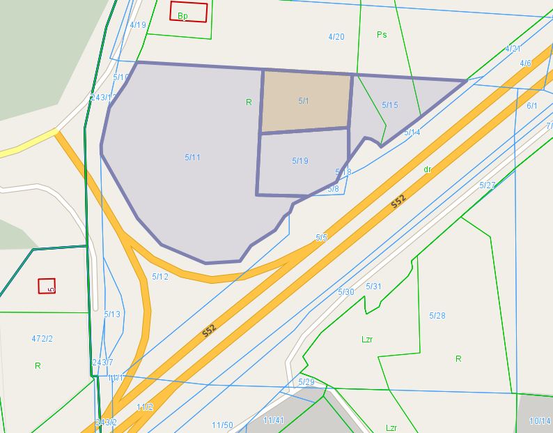 Mapa z zaznaczoną działką przy ul. Bohaterów Monte Cassino oraz Rudawka