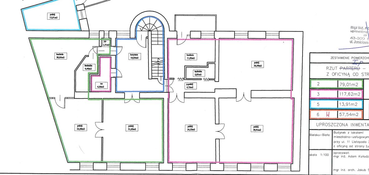 Zdjęcie przedstawiające schemat 1 pietra przy ul. 11 Listopada 23