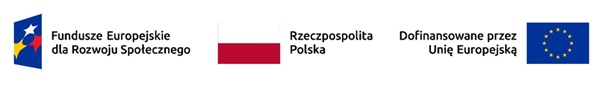 grafika przedstawiająca logo Funduszy Europejskich dla Rozwoju Społecznego, flagę Polski oraz flagę Unii Europejskiej z informacją o dofinansowanych przez UE