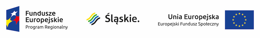 grafika przedstawiająca logo Funduszy Europejskich, logo Województwa Śląskiego, logo Europejskiego Funduszu Społecznego