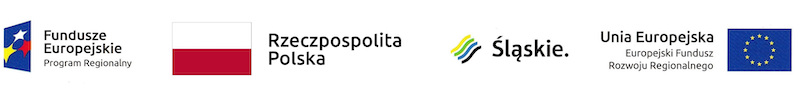 grafika przedstawiająca logo Funduszy Europejskich, flagę Polski, logo Województwa Śląskiego, logo Europejskiego Funduszu Rozwoju Regionalnego