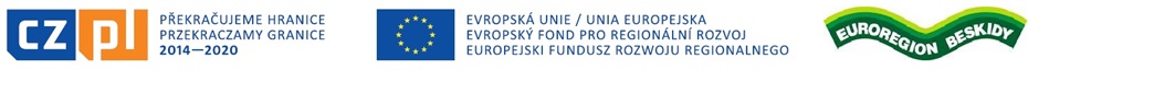 grafika przedstawiająca logo Programu INTERREG V-A Republika Czeska - Polska 2014-2020, logo Europejskiego Funduszu Rozwoju Regionalnego oraz logo Euroregionu Beskidy