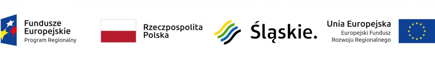 grafika przedstawiająca logo Funduszy Europejskich, flagę Polski, logo Województwa Śląskiego, logo Europejskiego Funduszu Rozwoju Regionalnego