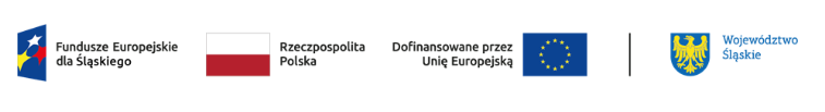 grafika przedstawiająca logo Funduszy Europejskich dla Śląskiego, flagę Polski, informację o Dofinansowaniu przez Unię Europejską z flagą UE oraz logo Województwa Śląskiego 