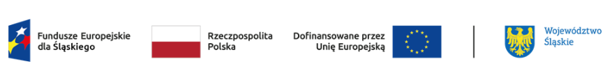 grafika przedstawiająca logo Funduszy Europejskich dla Śląskiego, flagę Polski, informację o Dofinansowaniu przez Unię Europejską z flagą UE oraz logo Województwa Śląskiego 