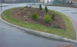 Przebudowa ul. Karbowej w Bielsku-Białej - na zdjęciu fragment drogi, domy oraz zieleń