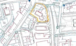 Mapa z zaznaczoną nieruchomością przy ul. Partyzantów 44