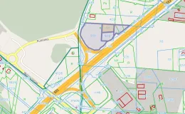 Mapa z zaznaczoną działką przy ul. Bohaterów Monte Cassino oraz Rudawka