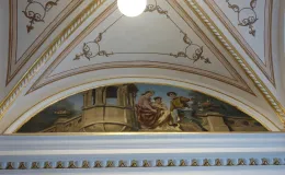 Zamkowa 8 sień - fragment sklepienia i dekoracji malarskiej po konserwacji.