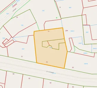 Mapa z zaznaczoną działką przy ul. 11 Listopada 23
