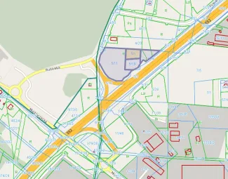 Mapa z zaznaczoną działką przy ul. Bohaterów Monte Cassino oraz Rudawka