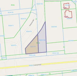 Mapa z zaznaczoną nieruchomością przy ul. Dzwonkowej